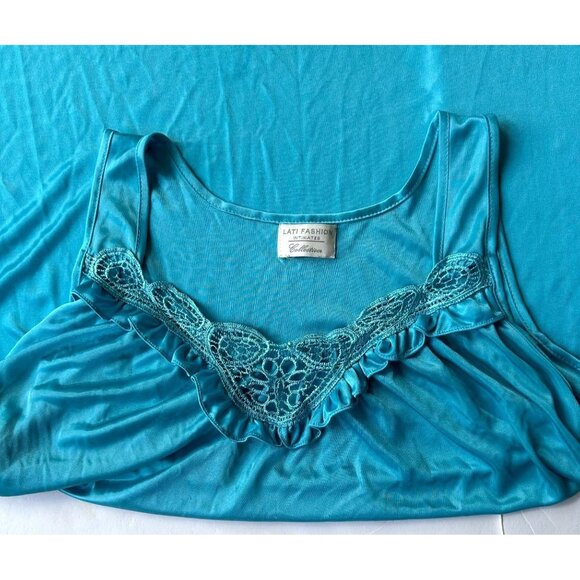 Lati Fashion Intimates Collection Nightgown Medium? Blue Sleeveless Embr… - Picture 3 of 12